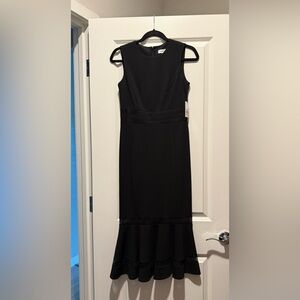 Calvin Klein Black Ruffled Sheath Midi Dress